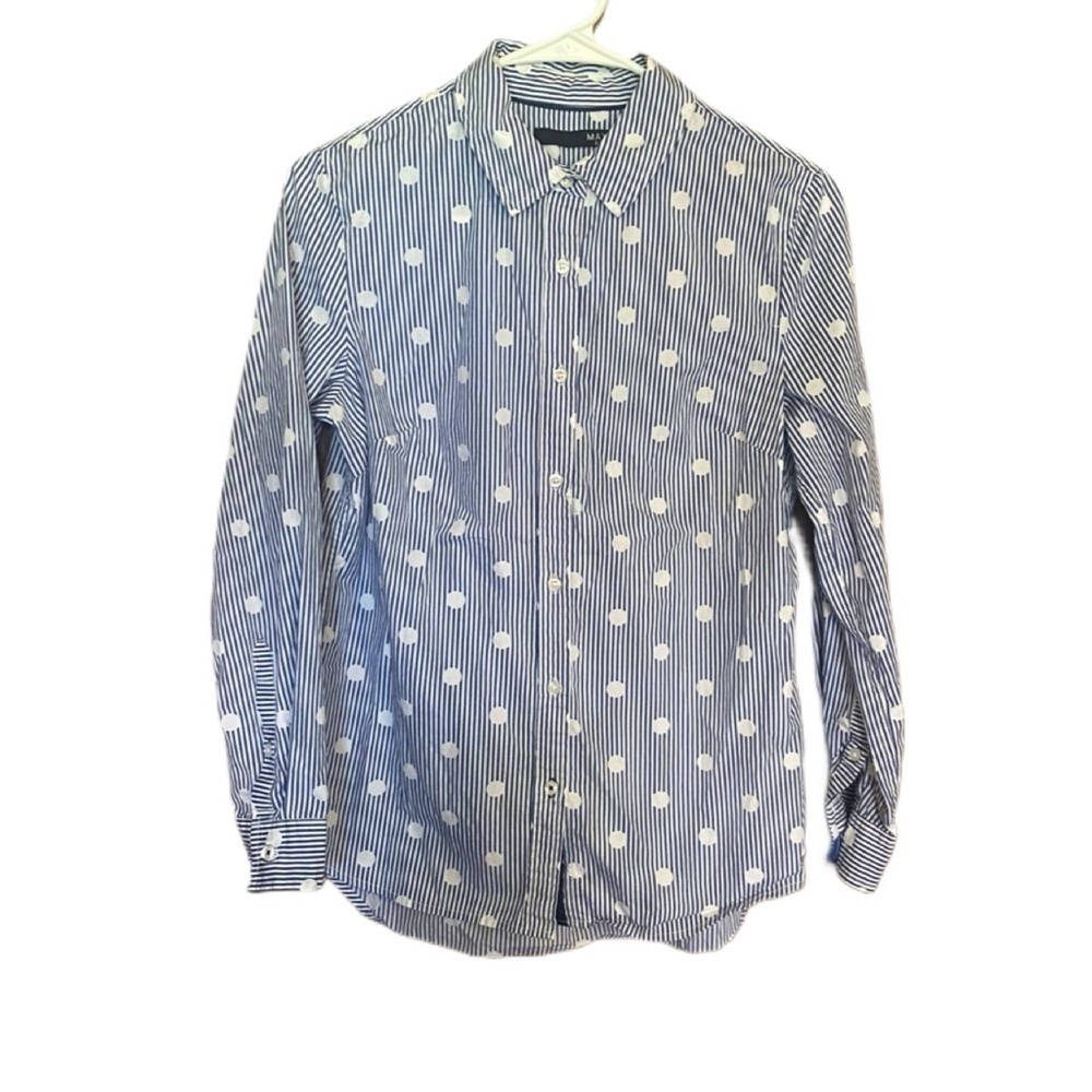 Max Jeans Women’s Long Sleeve Polkadot Pattern Button Down Collared Shirt Sz S